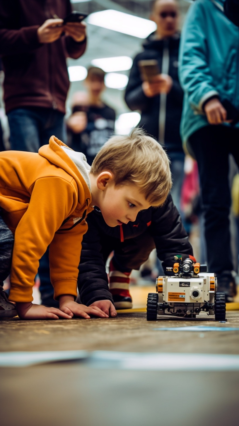 Copii la competiție de robotică